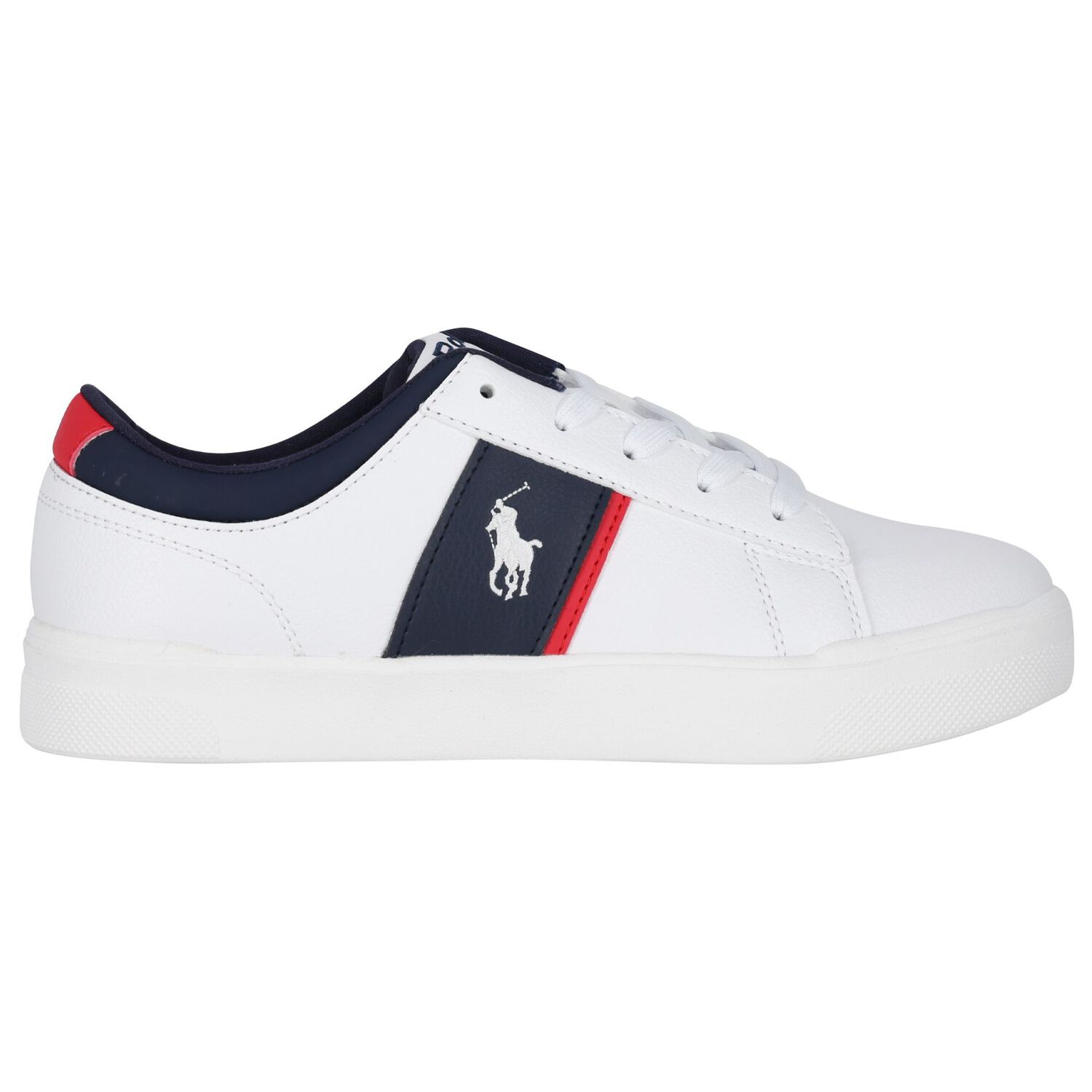 Boys White & Navy Blue Logo Trainers, 1, hi-res