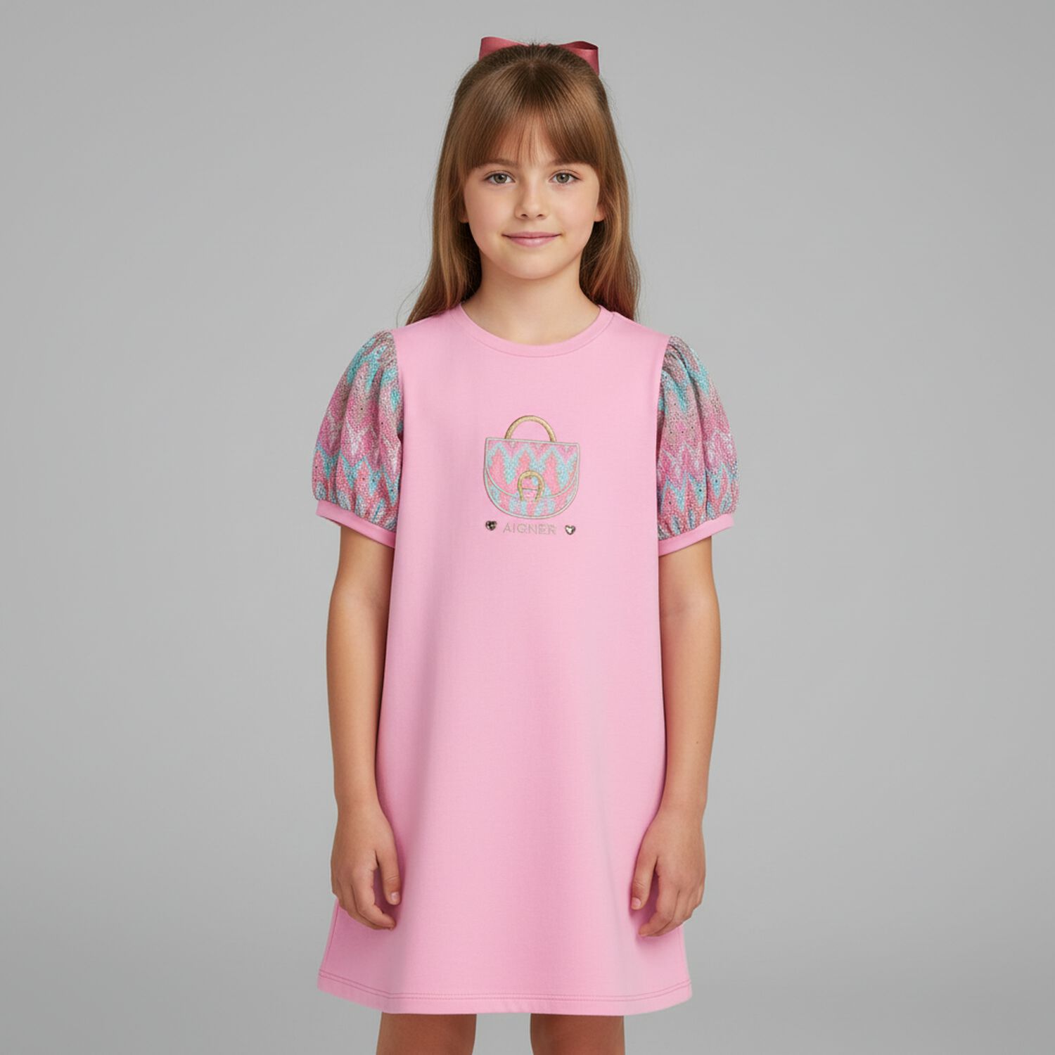 Girls Pink Logo Bag Dress, 2, hi-res