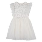 Girls White Embellished Ruffled Tulle Dress, 1, hi-res