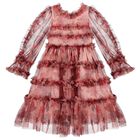 Girls Pink Floral Ruffle Tulle Dress, 1, hi-res