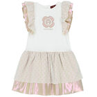 فستان بالشعار باللون الأبيض والذهبي , 1, hi-res