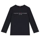 Boys Navy Blue Logo Long Sleeve Top, 2, hi-res