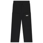 Boys Black Logo Trousers, 1, hi-res