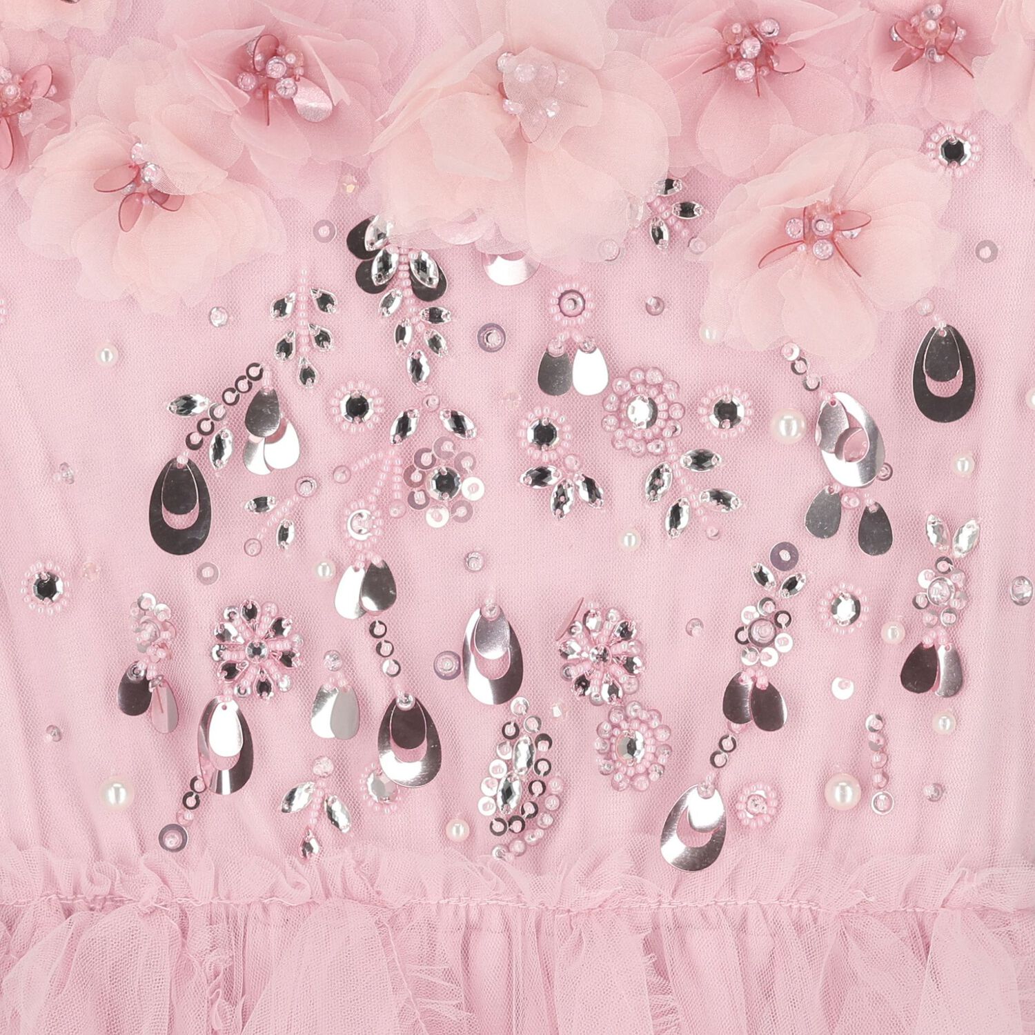 فستان تول متعدد الطبقات مزين بالترتر باللون الوردي للبنات, 1, hi-res