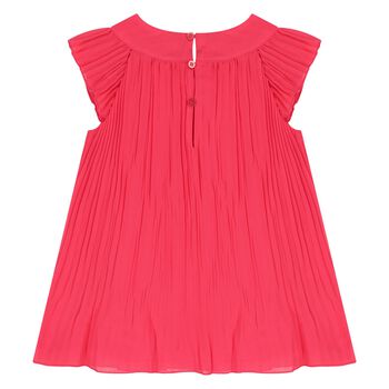 Younger Girls Pink Pleated Chiffon Dress