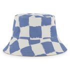 Boys Blue Check & Beige Reversible Hat, 1, hi-res
