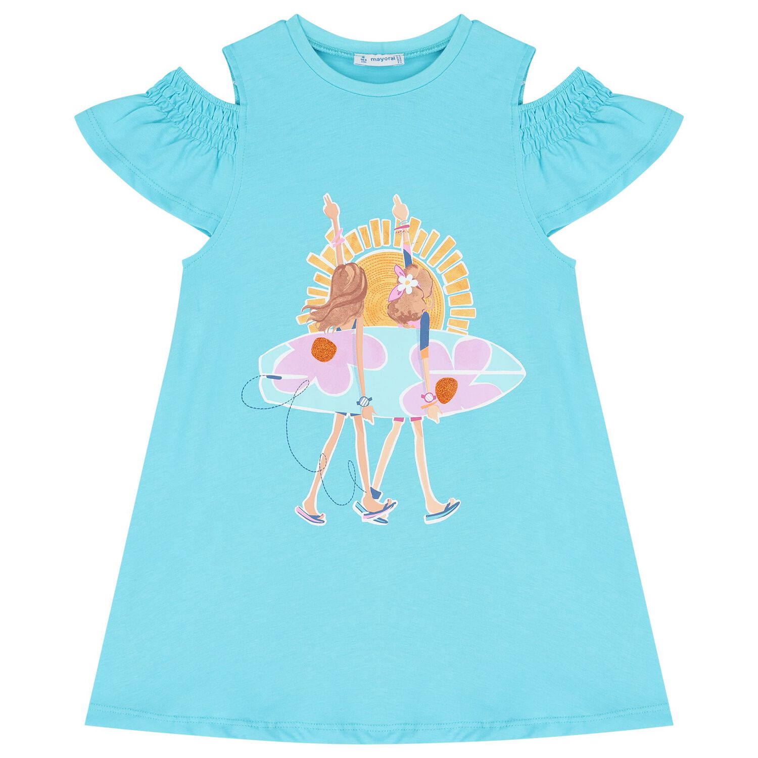 Girls Blue Ruffled Dress Set, 4, hi-res