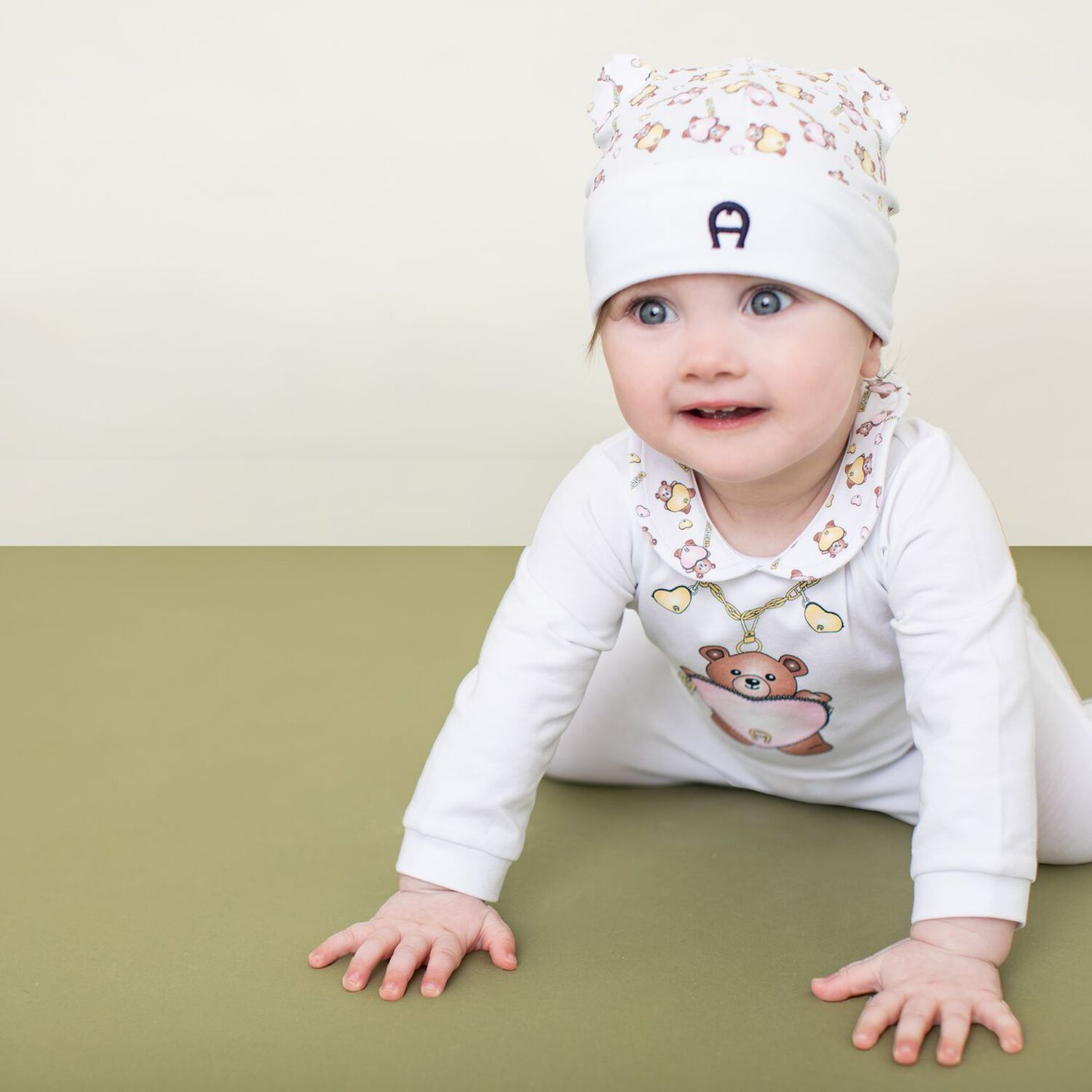 ملابس أطفال بناتي بشعار دب أبيض, 1, hi-res