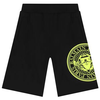 Black & Neon Yellow Medallion Logo Shorts