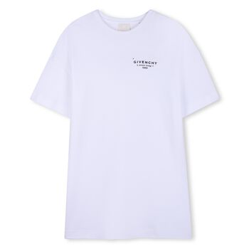 فستان تي شيرت بالشعار باللون الابيض للبنات