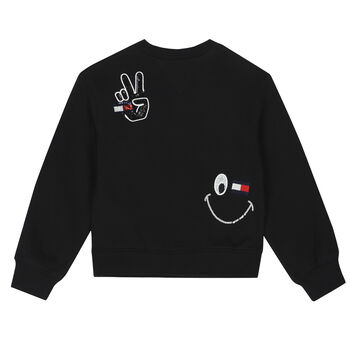 Girls Black Embellished Logo Sweatshirt