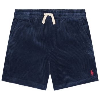 Boys Navy Blue Logo Corduroy Shorts