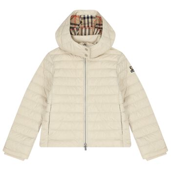 Girls Beige Hooded Puffer Jacket