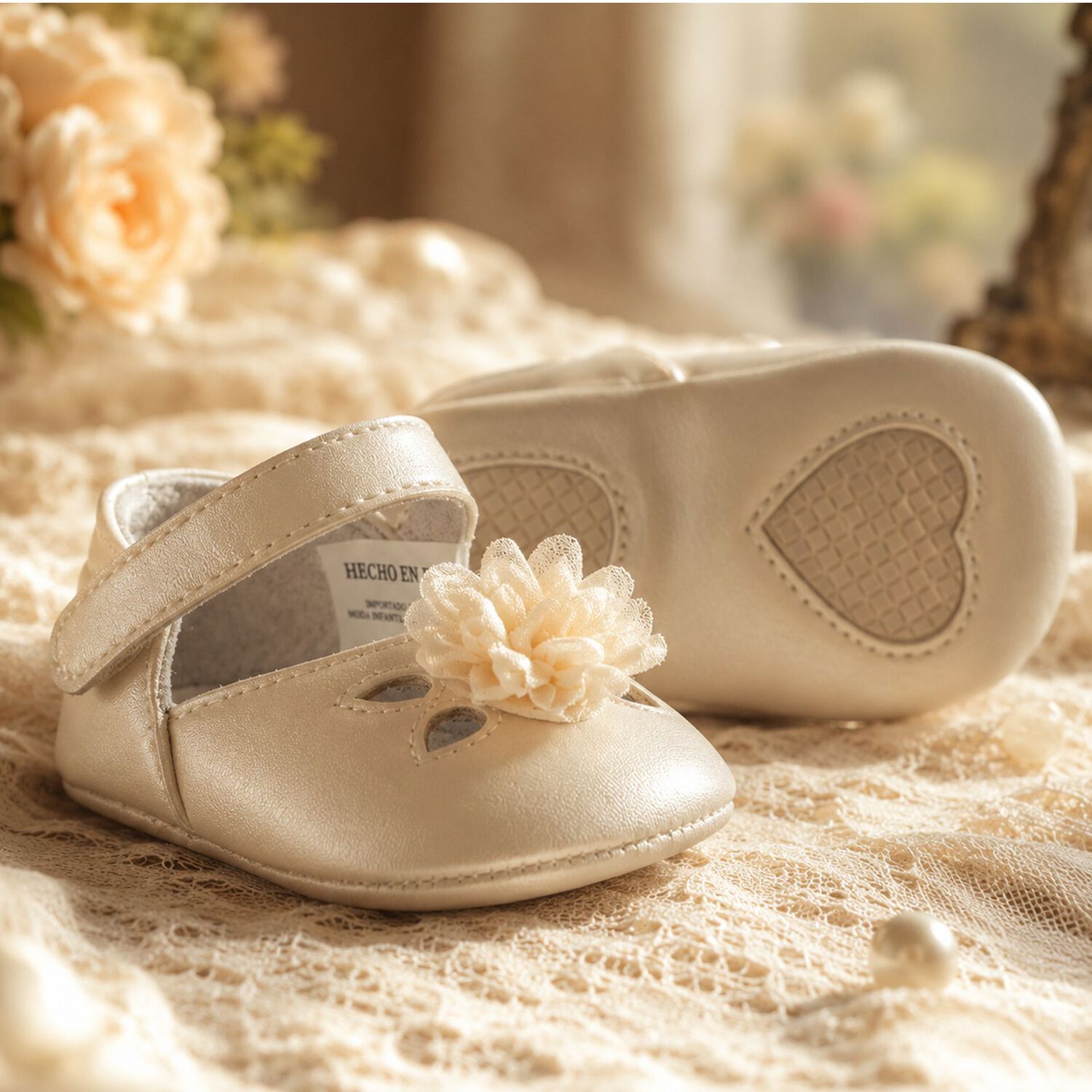 Baby Girls Ivory Flower Pre Walker Shoes, 2, hi-res
