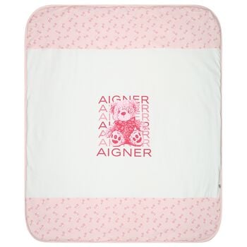 Baby Girls White & Pink Teddy Bear Logo Blanket 