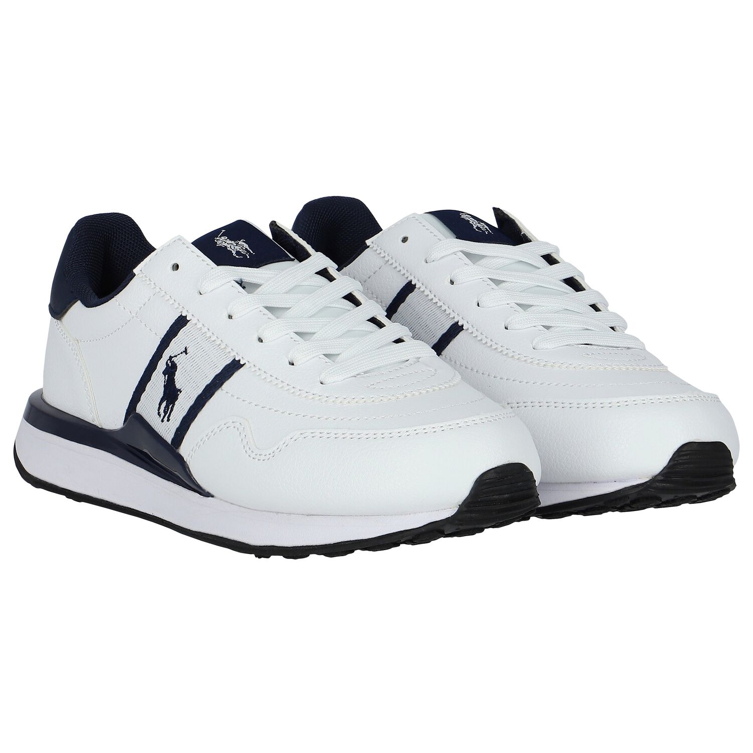 Boys White & Navy Blue Logo Trainers, 1, hi-res