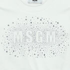 Girls White Embellished Logo Crop Top, 1, hi-res