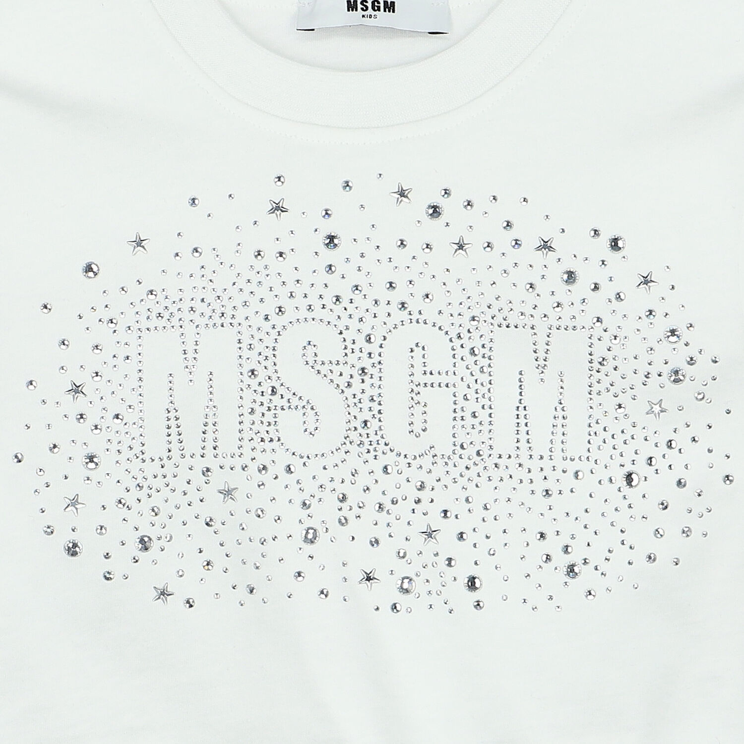 Girls White Embellished Logo Crop Top, 1, hi-res