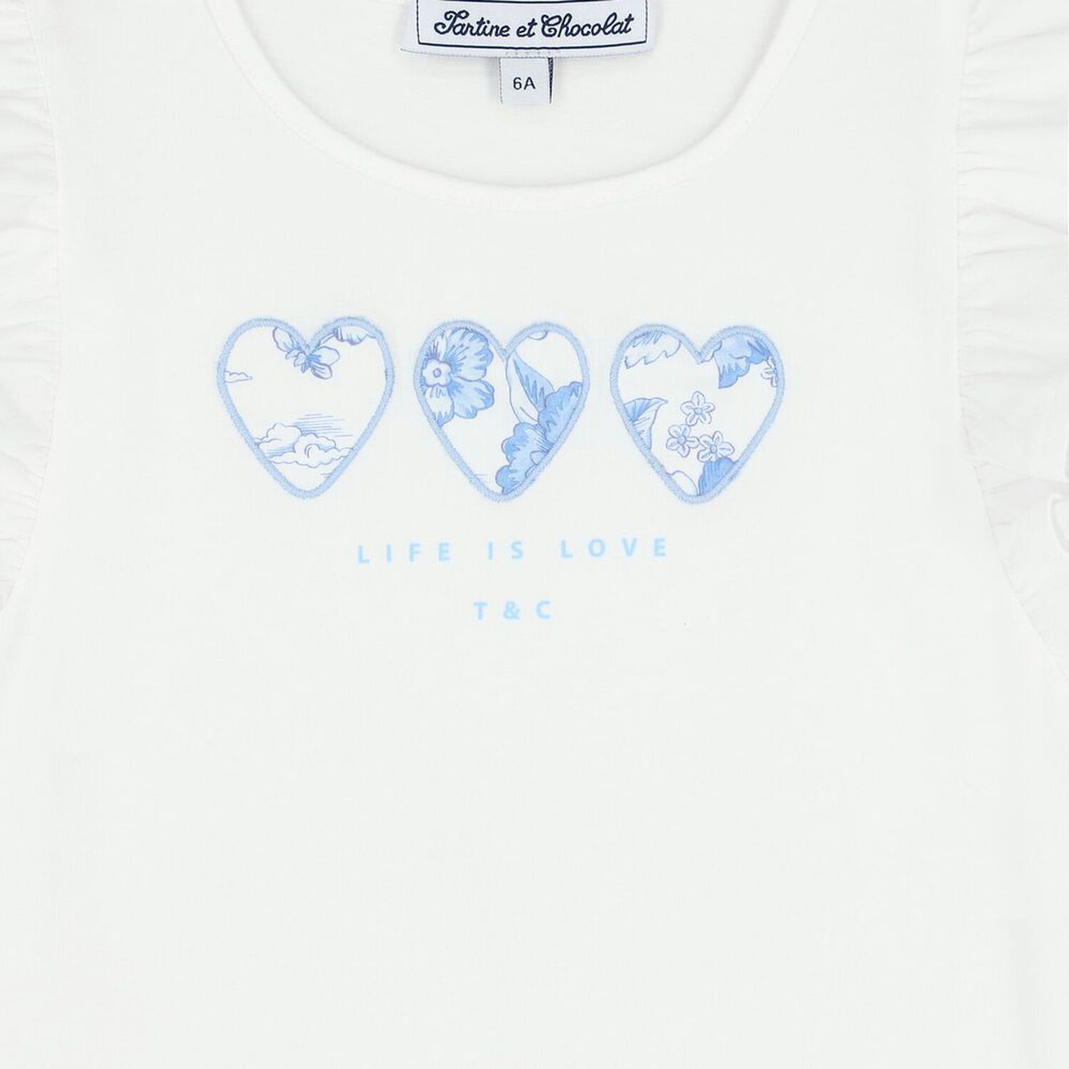 تيشيرت بنات بطبعة القلب باللون الابيض , 1, hi-res