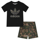 Black & Green Trefoil Logo Camouflage Shorts Set, 1, hi-res