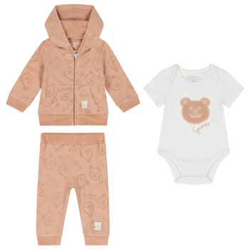 White & Beige Logo 3 Piece Tracksuit