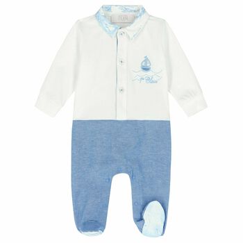 Baby Boys White & Blue Geo Map Babygrow