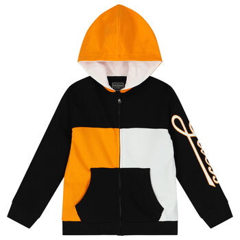 Boys Black Logo Hooded Zip Up Top