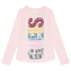 Girls Pink Embellished Logo Long Sleeve Top, 2, hi-res