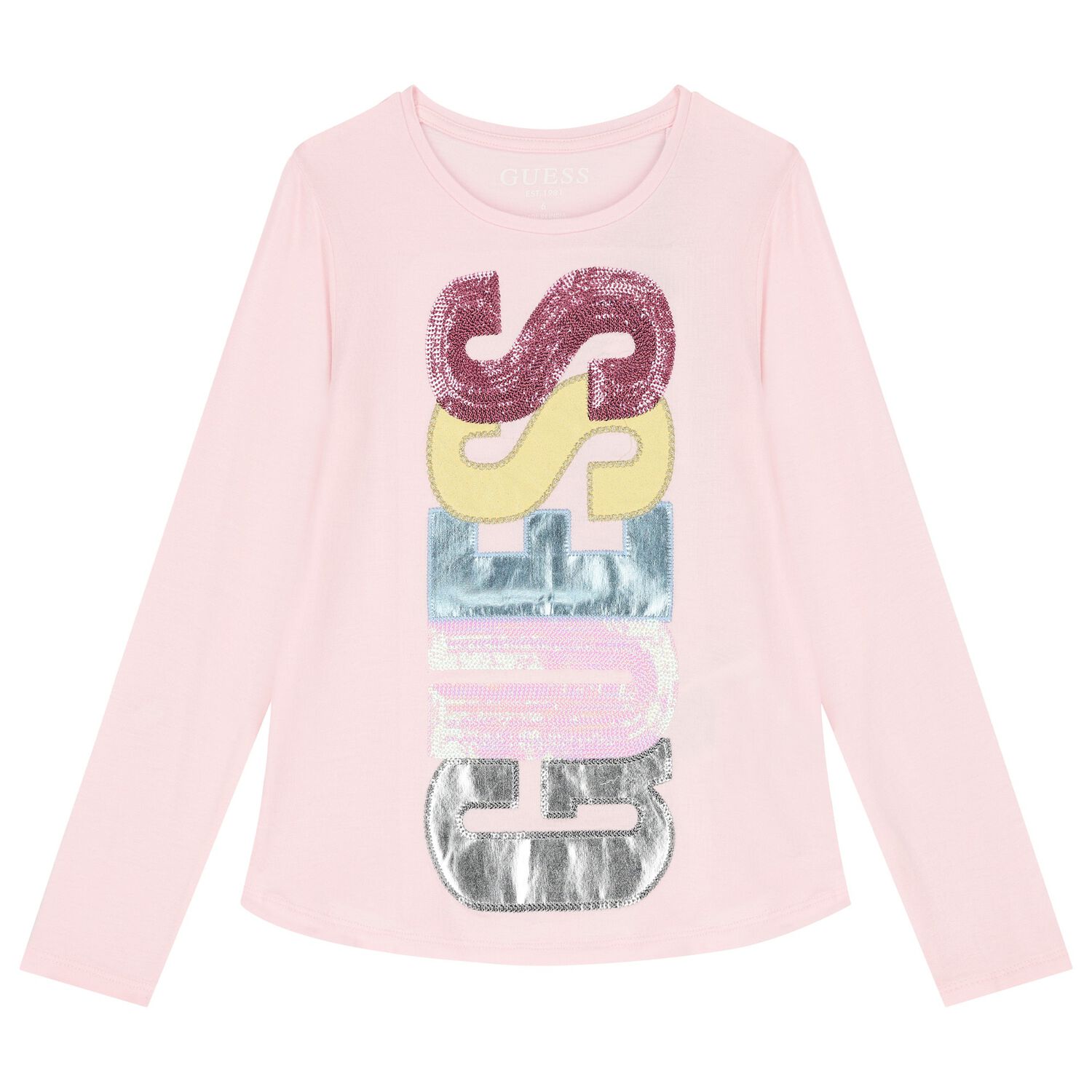 Girls Pink Embellished Logo Long Sleeve Top, 2, hi-res image number null
