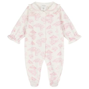 Baby Girls Ivory & Pink Toile de Jouy Babygrow