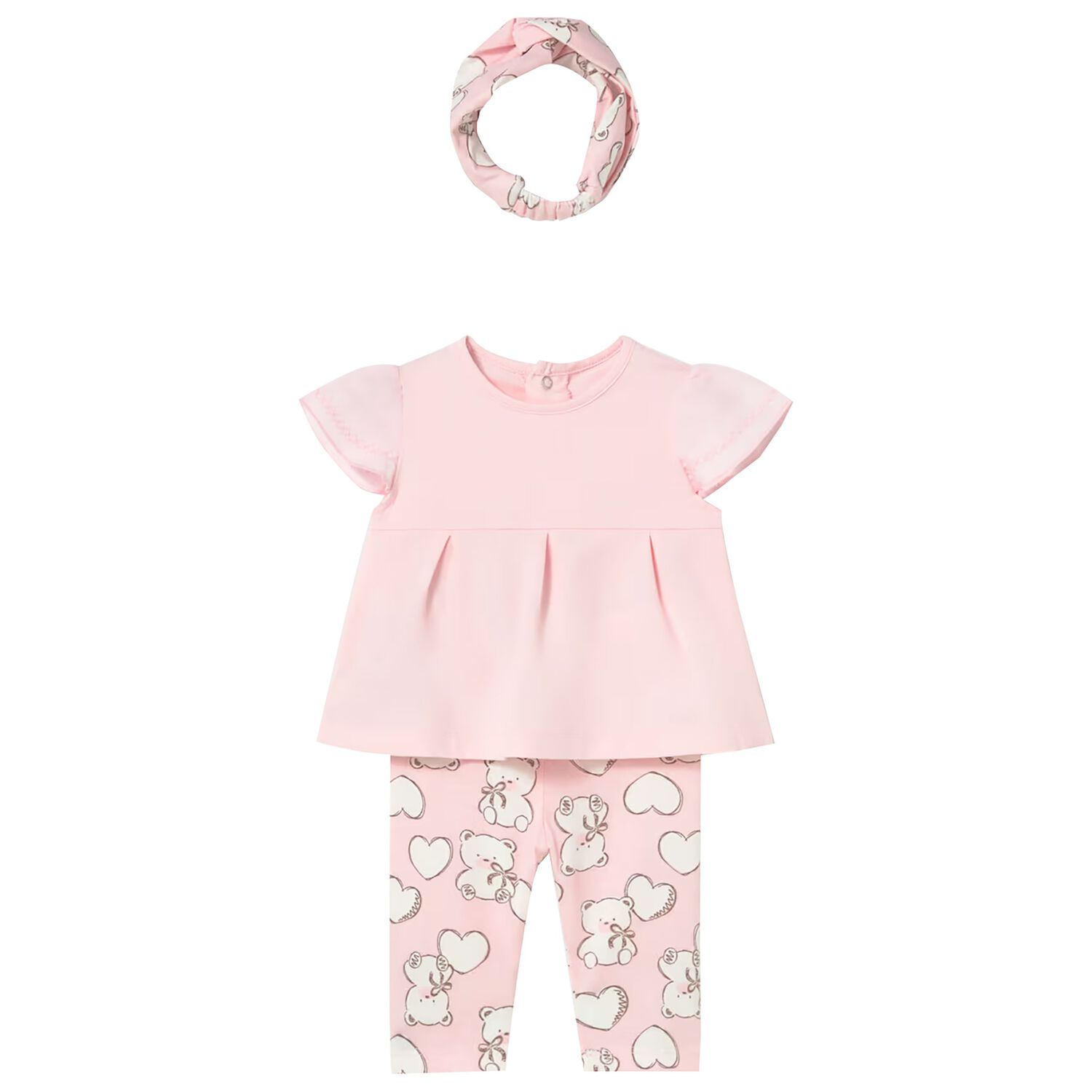 طقم ليجنز باللون الوردي للبنات بتصميم دب تيدي, 2, hi-res