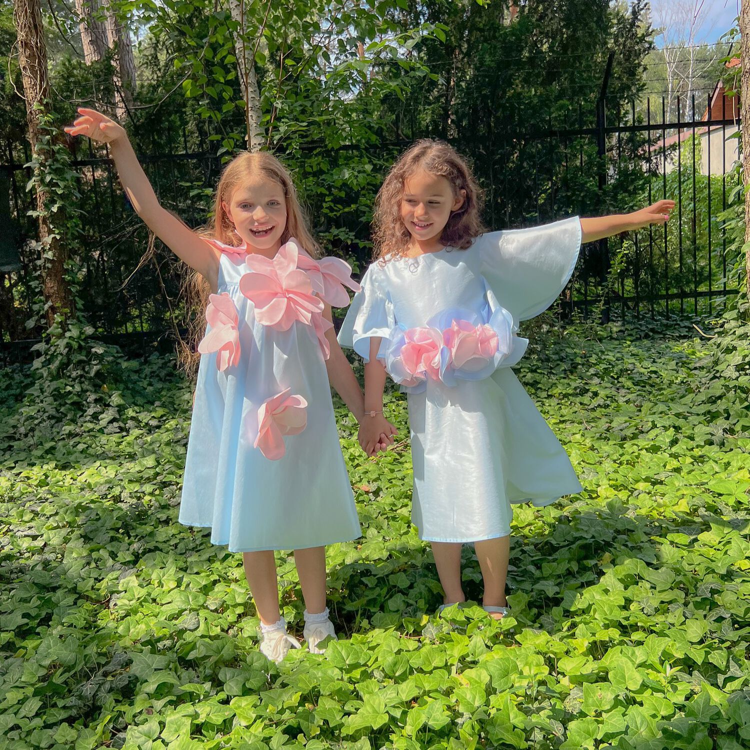 Girls Blue & Pink Flower Dress, 1, hi-res image number null