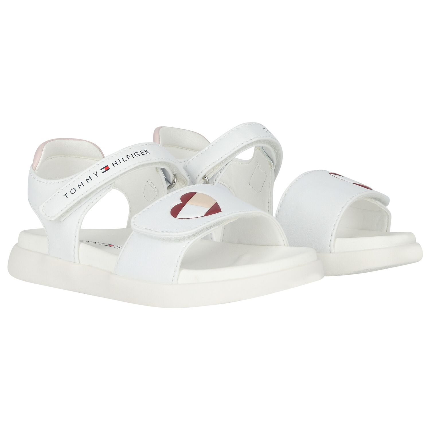 Girls White Heart Logo Sandals, 1, hi-res