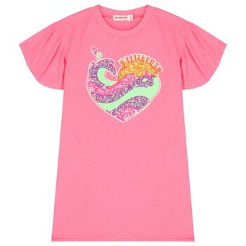 Girls Pink Embellished Logo Dress
