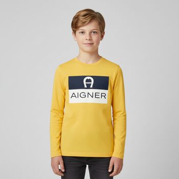 Boys Yellow Logo Long Sleeve Top