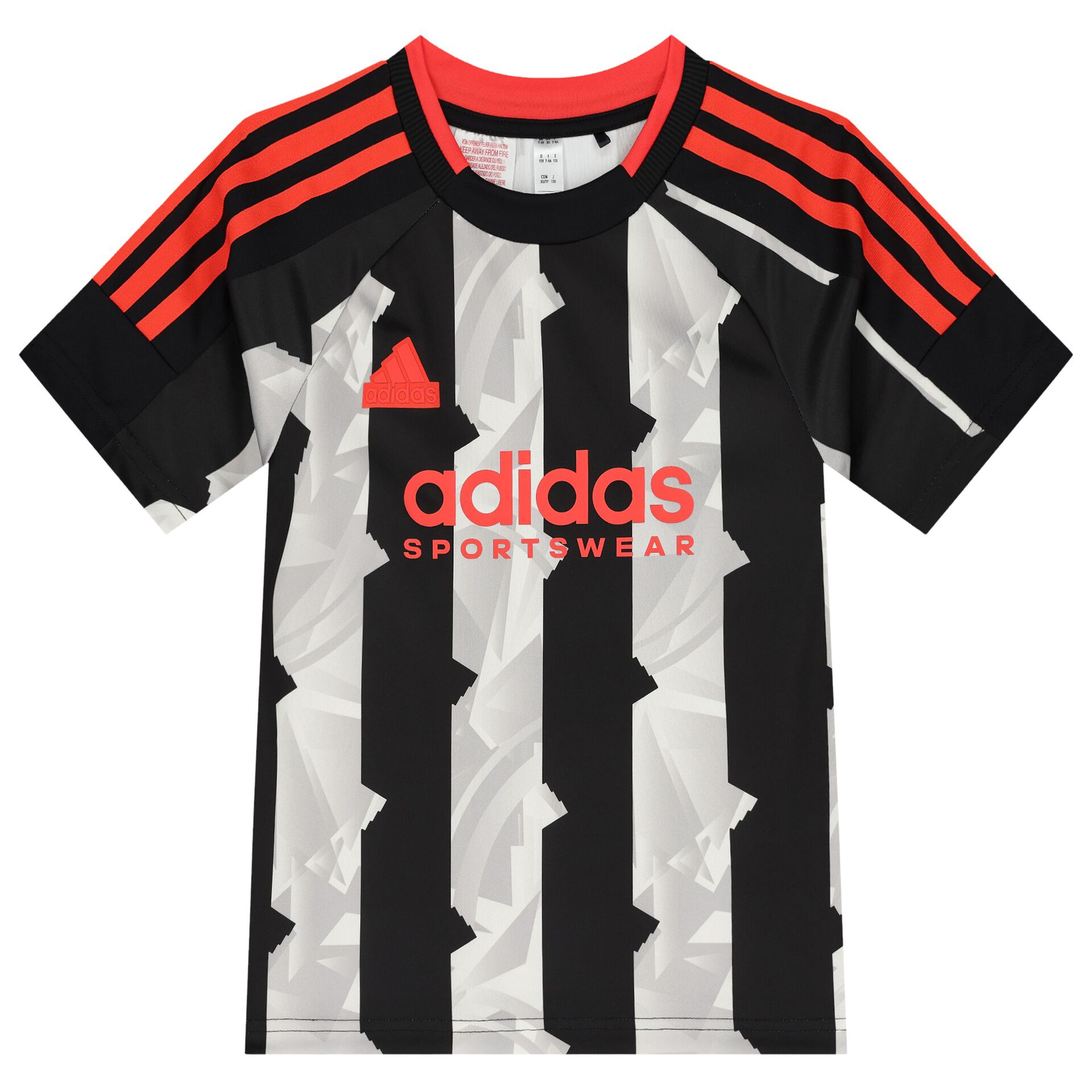 Adidas Kids Black Red Grey Logo T Shirt Junior Couture QA