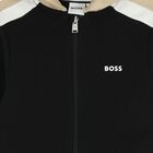 Boys Black Logo Hooded Zip Up Top, 1, hi-res