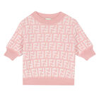 Girls Pink FF Logo Knitted Sweatshirt, 1, hi-res