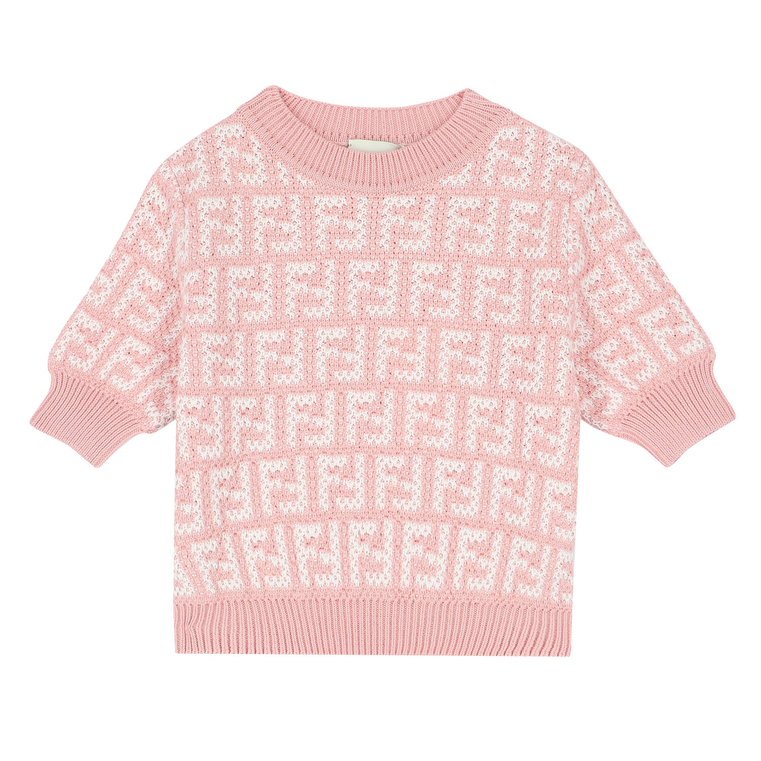 Girls Pink FF Logo Knitted Sweatshirt, 1, hi-res