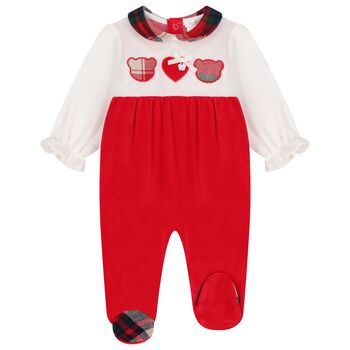 Baby Girls Ivory & Red Tartan Babygrow