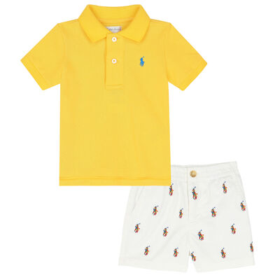Baby Boys Yellow & White Logo Shorts Set