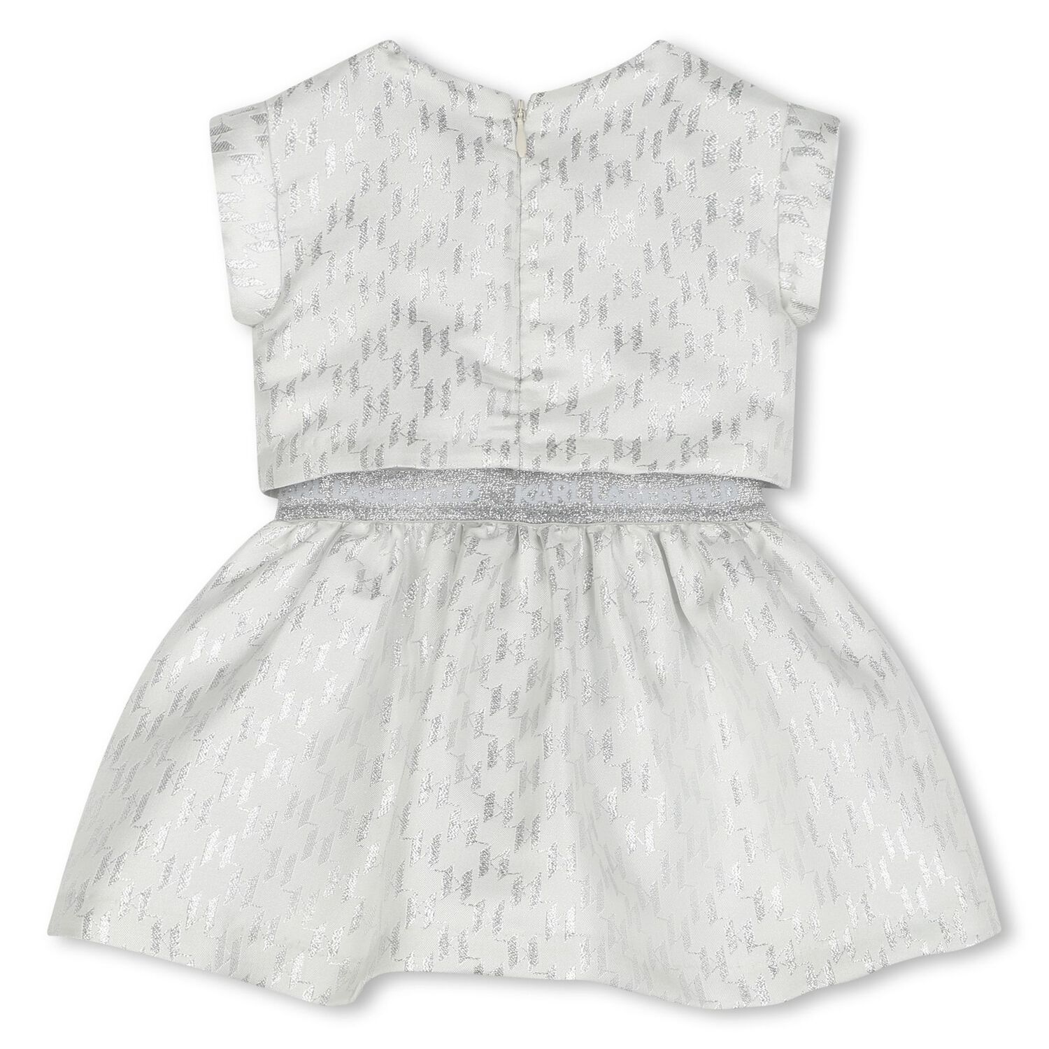 Younger Girls Ivory & Silver Logo Dress, 1, hi-res image number null