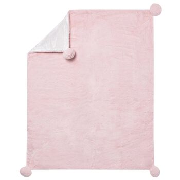 Baby Girls Pink Faux Fur & Pom-Pom Blanket