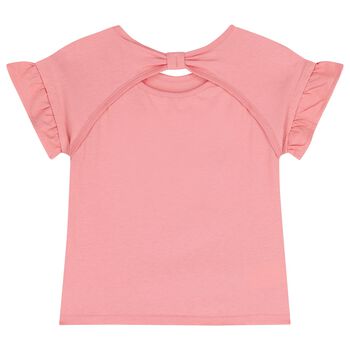 Girls Pink Embroidered Flower T-Shirt