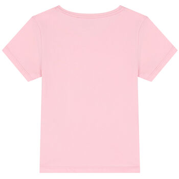 Girls Pink Sequin Heart Logo T-Shirt