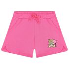 Girls Pink Teddy Bear Logo Shorts, 2, hi-res