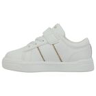 Younger Girls White & Gold Logo Trainers, 1, hi-res