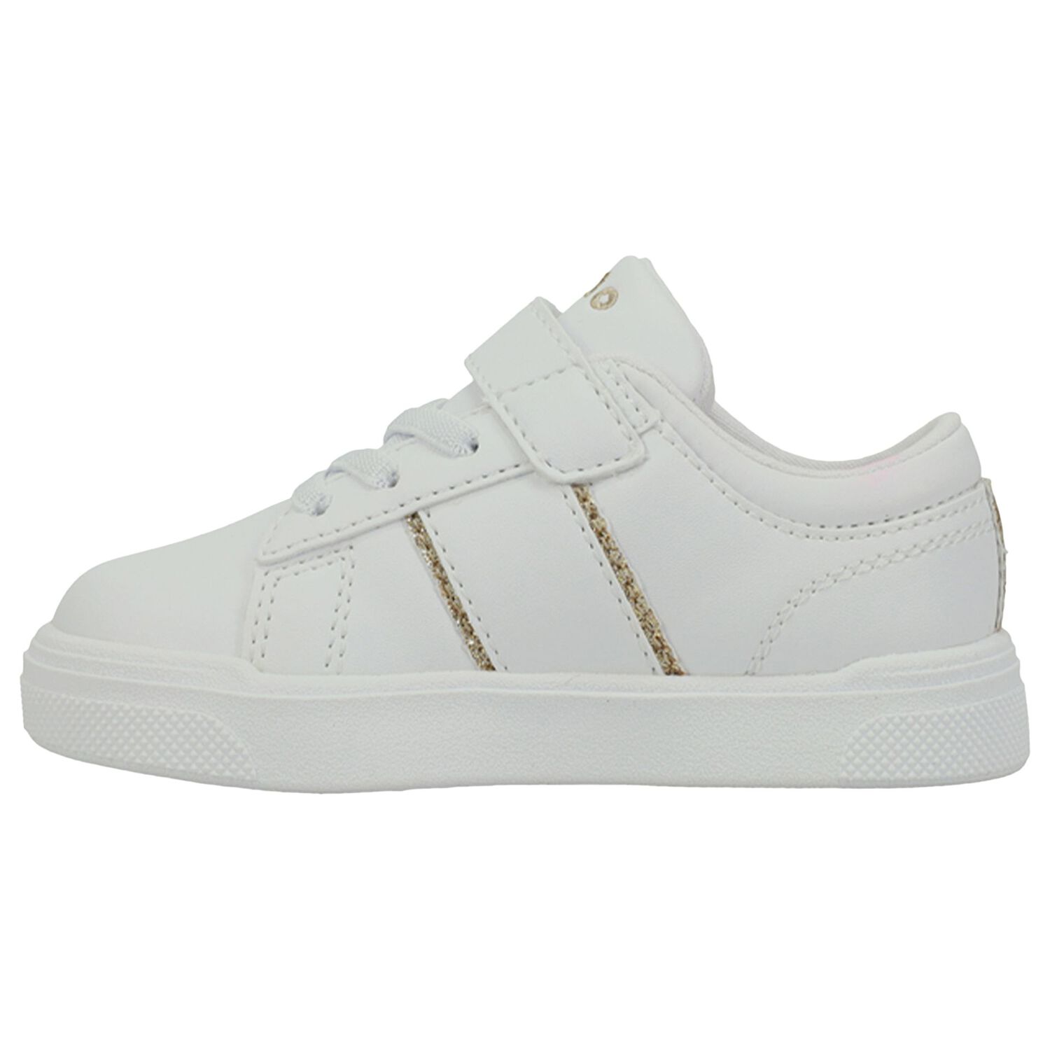 Younger Girls White & Gold Logo Trainers, 1, hi-res