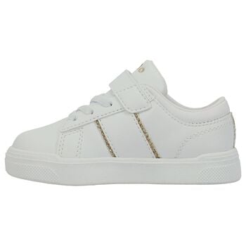 Younger Girls White & Gold Logo Trainers