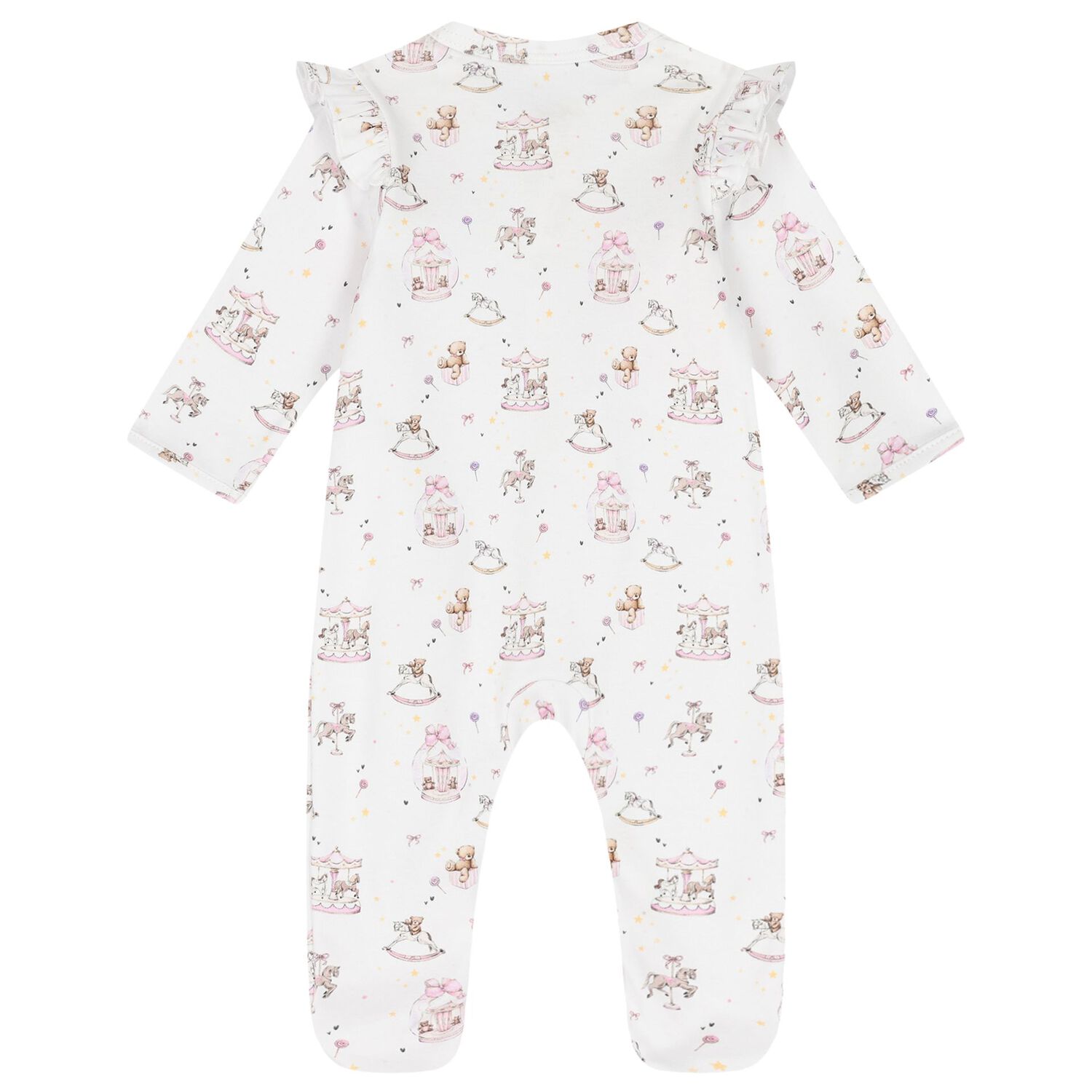 Baby Girls White & Pink Carousel Babygrow Set, 1, hi-res image number null